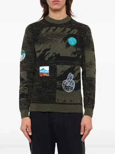 Kenzo Intarsia-knit Sweater In Black