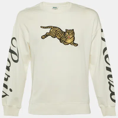 Pre-owned Kenzo Ivory Cotton Flying Tiger Embroidered Sweatshirt S In White