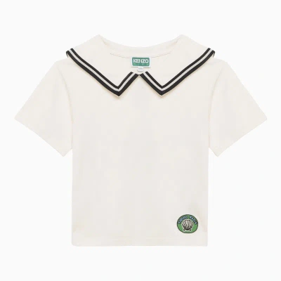 Kenzo Kids' Ivory Cotton T-shirt With Collar In White
