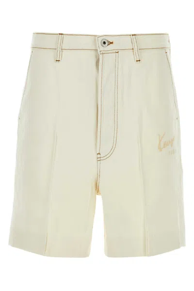 Kenzo Denim Bermuda Shorts With Contrast Stitching In Stonebleachedwhitedenim