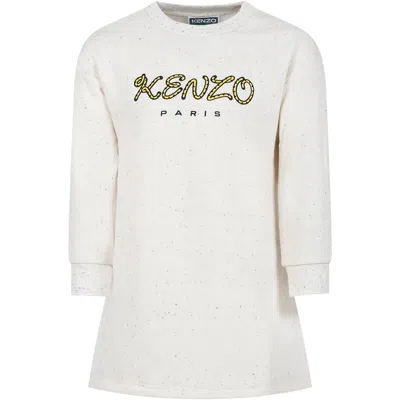 Kenzo Kids' Ivory Dress For Girl With Logo In White