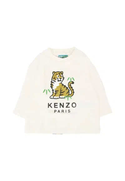 Kenzo Ivory T-shirt For Babykids With Kotora In White