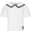 KENZO IVORY T-SHIRT FOR BOY WITH LOGO PATCH
