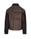 Kenzo Leather-sleeved Embroidered Jacket Coats Beige In Brown