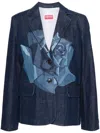 Kenzo Rose Denim Blazer In Blue Denim