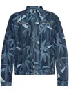 Kenzo Leaf Print Blazer Featuring Multiple Pockets In Rinse Blue Denim