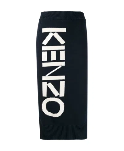 Kenzo Jacquard Logo Slim Skirt In Black