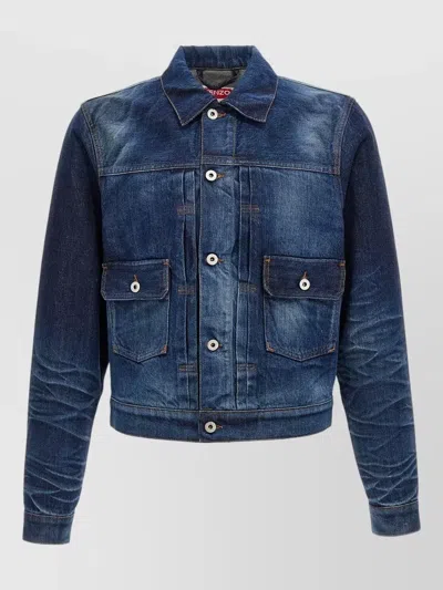 Kenzo Japanese Denim Jacket Adjustable Waistband In Blue