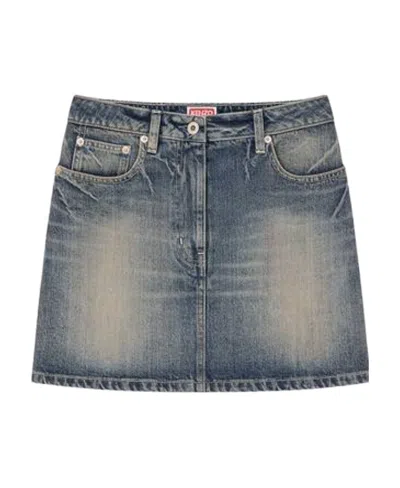 Kenzo Japanese Denim Mini Skirt In Blue
