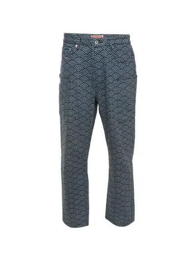 Pre-owned Kenzo Japanese Seigaiha Wave-print Cargo Jeans In Blue