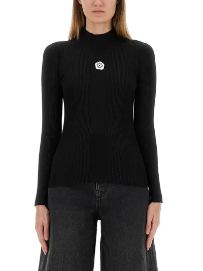 Kenzo Slim-fit High-neck Embroidered Knitted Top In Black