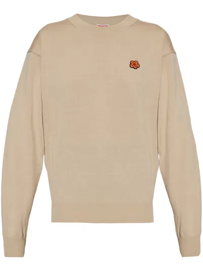 Kenzo Jersey With Logo Patch In Beige