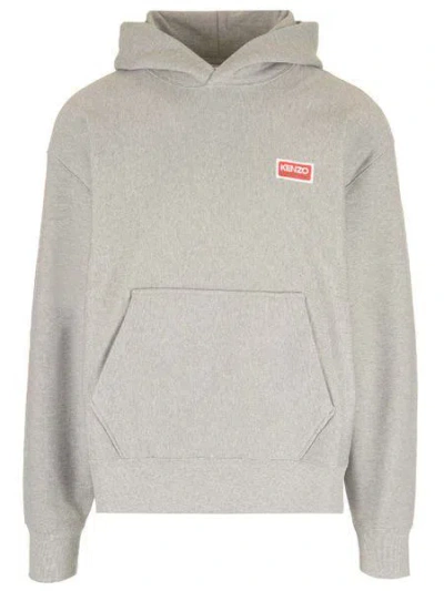 Kenzo Logo-print Cotton Hoodie In Pearlgrey