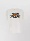 Kenzo 'gots Happy Tiger' White Crewneck T-shirt With Maxi Logo Embroidery On The Front And Logo Lettering In Neutral
