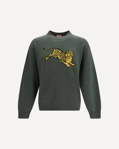Kenzo Jumping Tiger Cotton Sweatshirt In Green