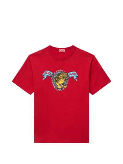 Kenzo Gots Cotton T Shirt Jumping Tiger In Red