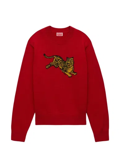 Kenzo Rws Jumping Tiger Crew Neck Jumper In Red