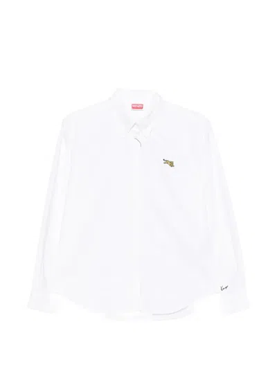 Kenzo Jumping Tiger Embroidered Button-down Shirt In White
