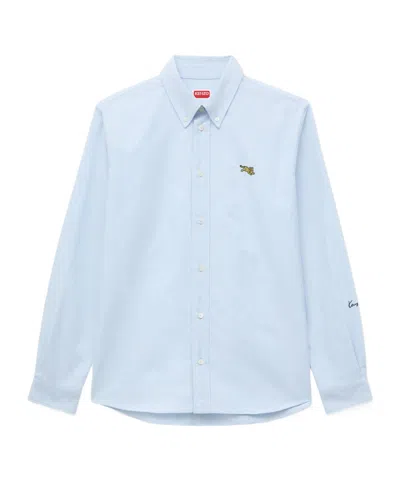 Kenzo Tiger Long Sleeve Button Down Polo Shirt In Blue