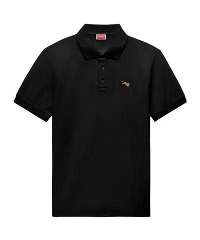 Kenzo Happy Tiger Polo Shirt Regular Fit Short Sleeves In Black