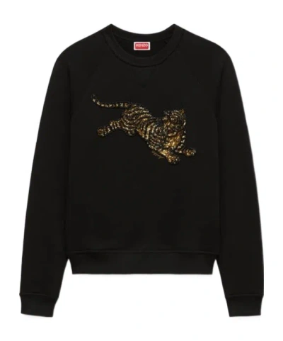 Kenzo Sequin-embellished Tiger Sweatshirt In Black