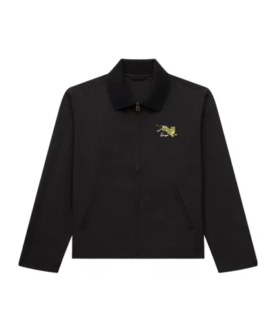 Kenzo ' Jumping Tiger' Embroidered Zipped Coach Jacket In Mixed Cotton In Black