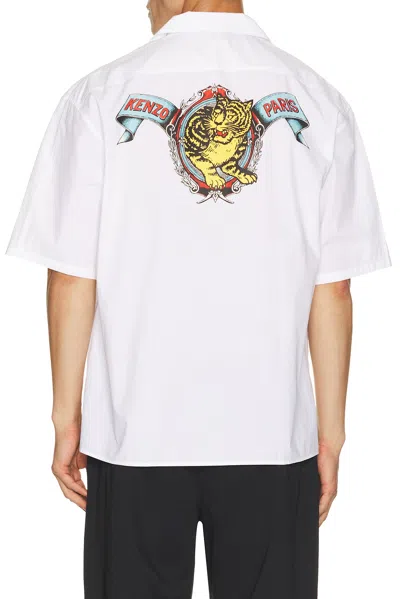 Kenzo Jumping Tiger Hawaiian Short Sleeve Shirt In White