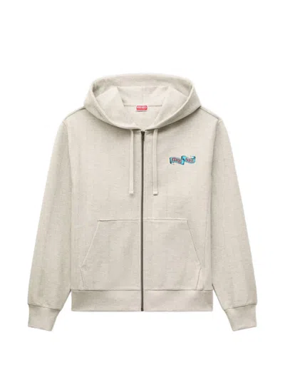 Kenzo Jumping Tiger Herringbone Hoodie In Neutral