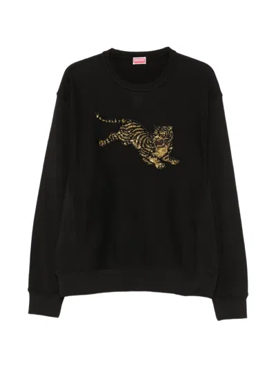 Kenzo Jumping Tiger Sequin-embellished Sweatshirt In Black