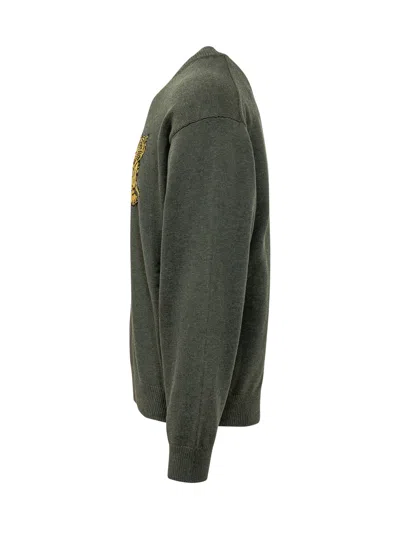 Kenzo Jumping Tiger Sweater In Wool-cotton Knit In Dark Khaki