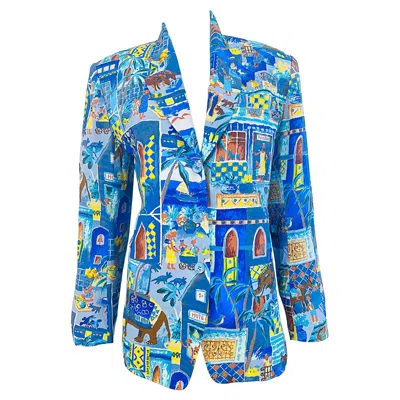 Pre-owned Kenzo Jungle 1980s Size 40 / 8 - 10 Blue Multicolor Vintage 80s Novelty Blazer