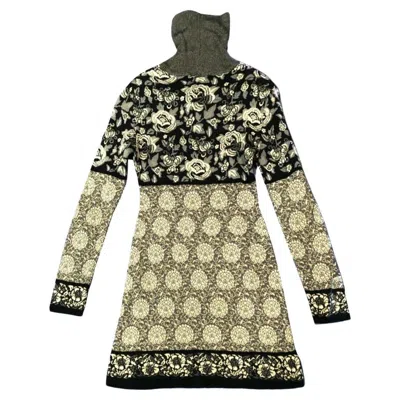 Pre-owned Kenzo Jungle 1980s Vintage Floral Geometric Knitted Dress, Unisex, M In Brown