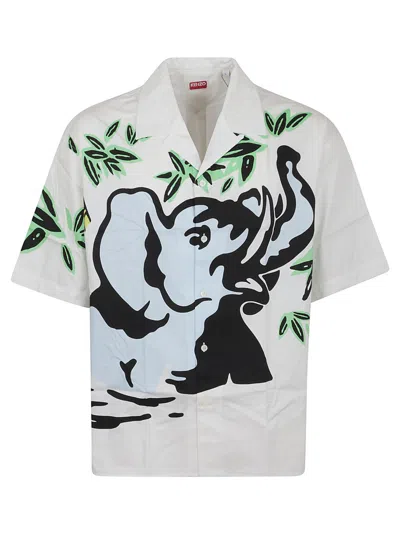 Kenzo Jungle Elephant Hawaiian Short Sleeve Shirt In White