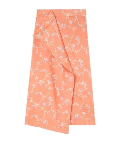 Kenzo ' Jungle Flower' Midi Skirt In Silk In Pink