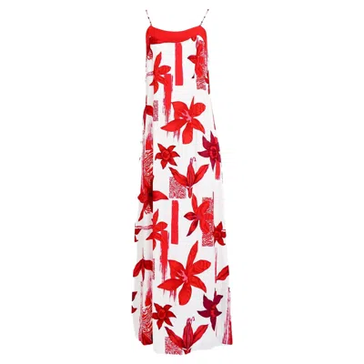 Pre-owned Kenzo Jungle Red And White Floral Dress With Beaded Straps