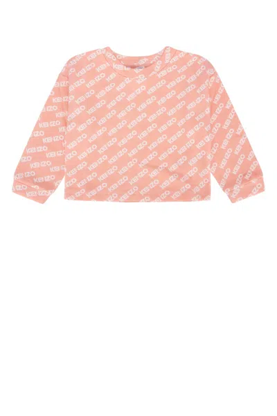 Kenzo Junior Logo-embroidered Cotton Sweatshirt In Pink