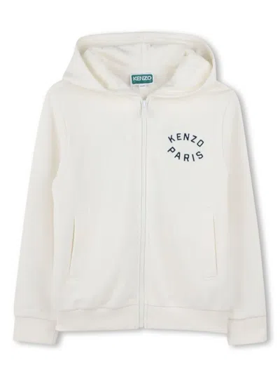 KENZO WHITE SWEATSHIRT WITH LOGO LETTERING EMBROIDERY ON THE FRONT AND MAXI LOGO LETTERING ON THE REAR IN 