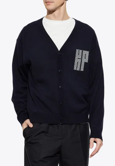 Kenzo Kamon Embroidered Cardigan In Navy