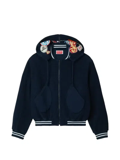 Kenzo Kenszo Badges Embroidered-patch Fleece Jacket In Blue