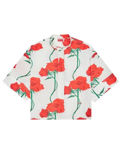 Kenzo Archive Rose Short-sleeved Cotton Poplin Shirt In Multi