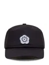 Kenzo Black Cap With Floral Logo In Black