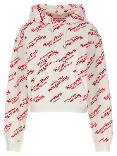 Kenzo White All Over Logo Hoodie In Multi