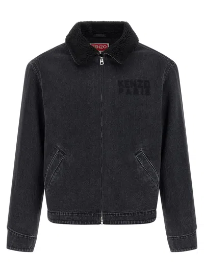 Kenzo Happy Tiger Denim Jacket In Black
