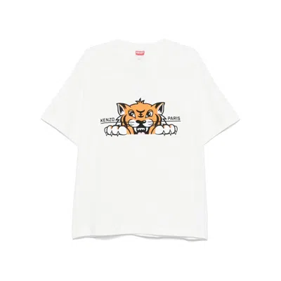 Kenzo Happy Tiger Embroidered Oversize Tshirt In Gray