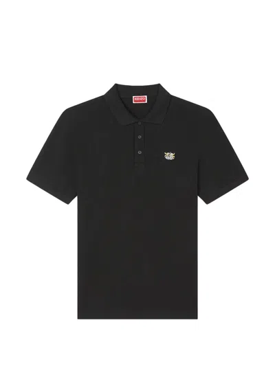 Kenzo Logo-appliqué Cotton Polo Shirt In Black