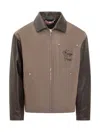 Kenzo Leather-sleeved Embroidered Jacket Coats Beige In Brown