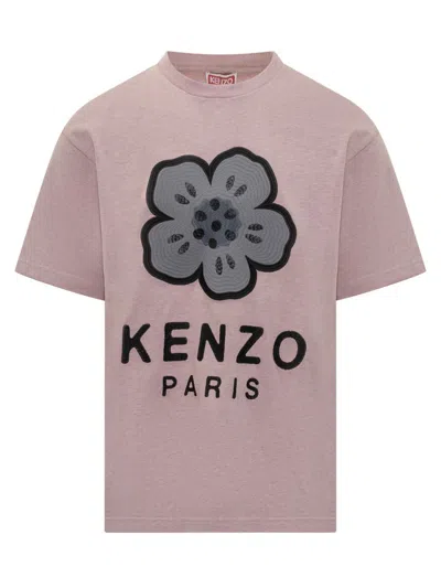KENZO KENZO KENZO PINK T-SHIRT WITH FLORAL PRINT AND LOGO