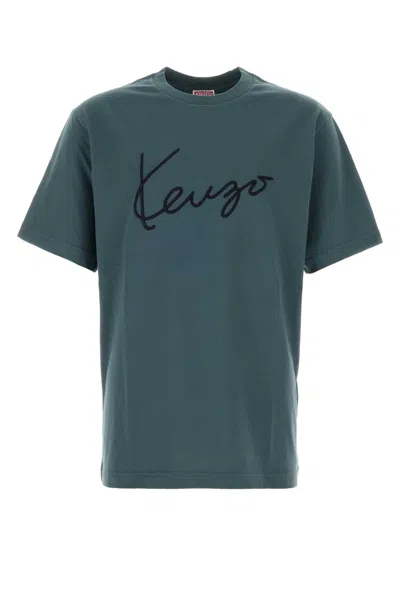 Kenzo Contrasting Logo Cotton T-shirt In Blue