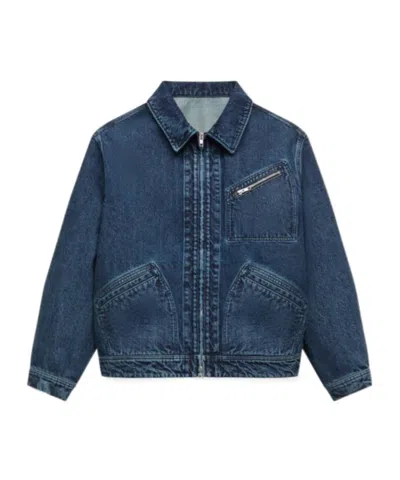 Kenzo Signature Genderless Japanese Denim Utility Jacket In Blue
