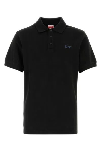 Kenzo Logo Signature Embroidered Slim Polo Shirt In Black